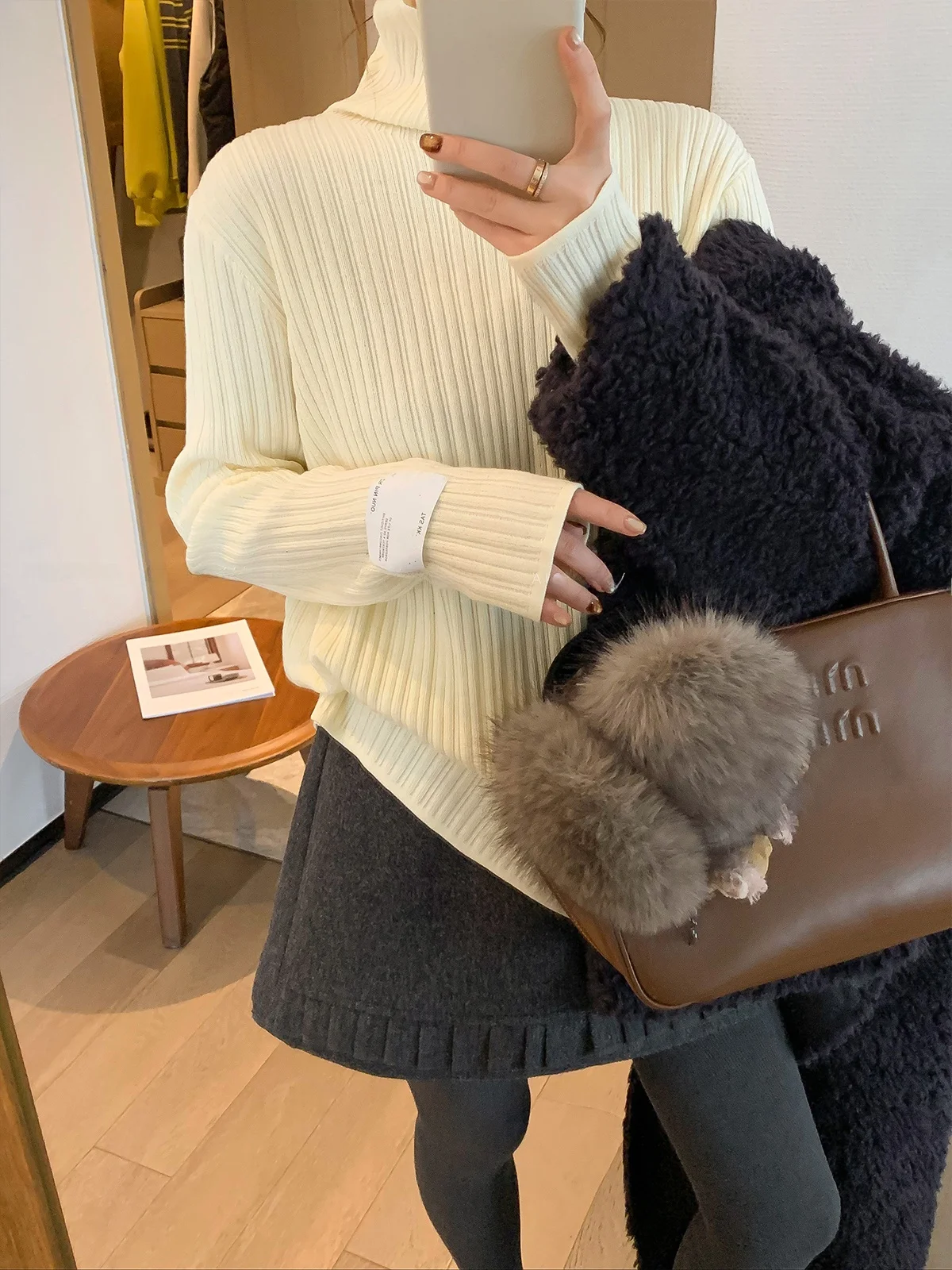 

Вязаный свитер Ele High Ne, внутренняя одежда для похудения, универсальный базовый слой, топ для женщин, зима 202, корейский костюм для поездок на работу, Fas...