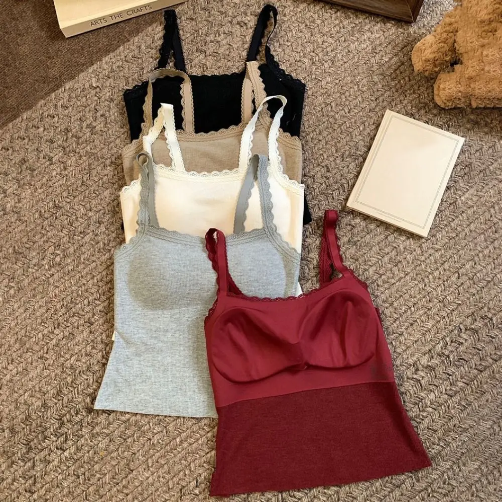 

Fashion Sweet Girl Lace Crop Top Sleeveless Y2K Camisole with Pads Slim Fit Bottoming Shirts Women Vest Top Summer