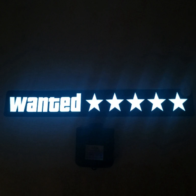 3X Windshield Electric 5 Star Wanted Car LED White Light Up Window Stickers For JDM Glow Panel Decoration Accessories