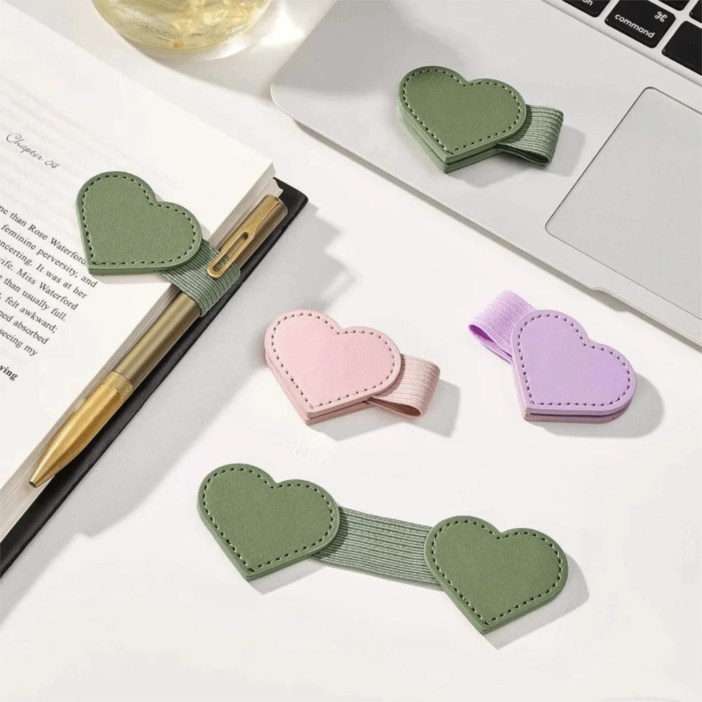 Portable Magnetic Leather Bookmarks Elastic Loop Cute Design Heart-Shaped Book Marks Multi-functional Tear-resistant