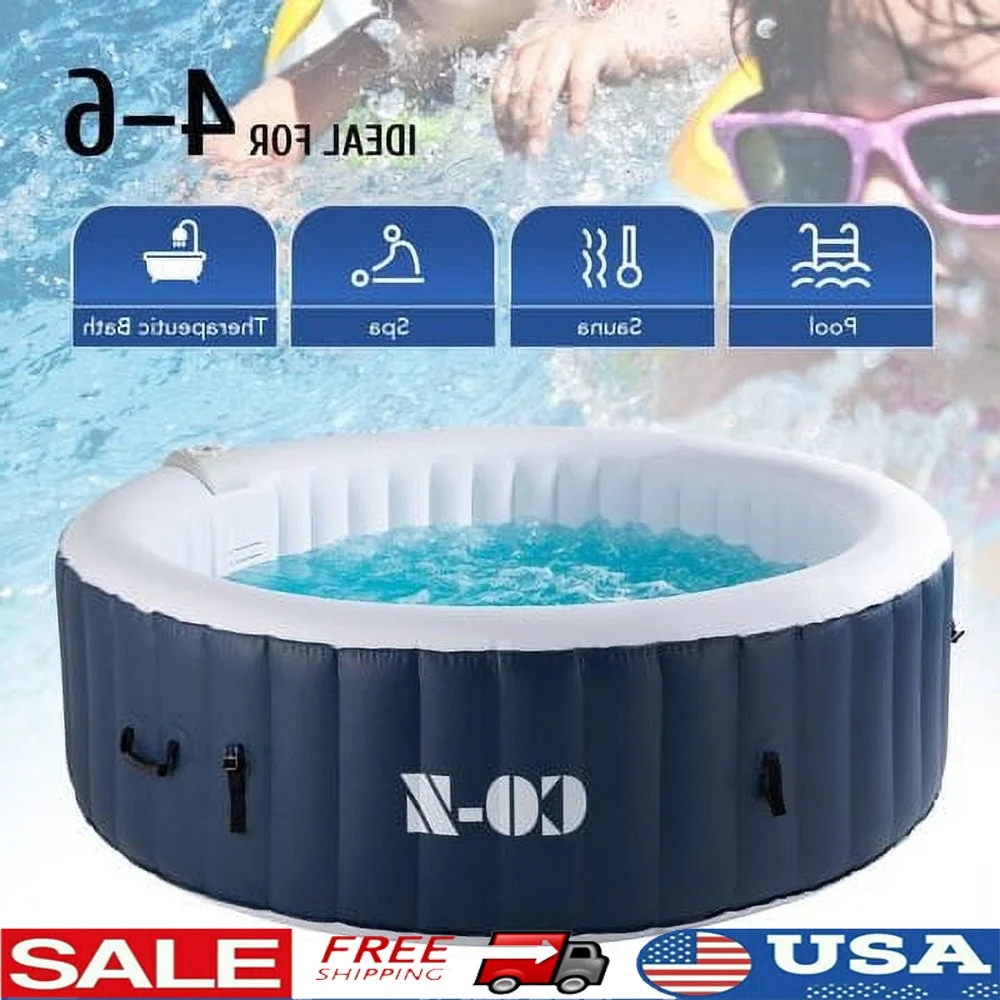 

Надувная круглая гидромассажная ванна для спа, 6 взрослых с 130 массажными форсунками, портативная с подогревом из ПВХ, для джакузи, легкая установка крышки и фильтрующие картриджи