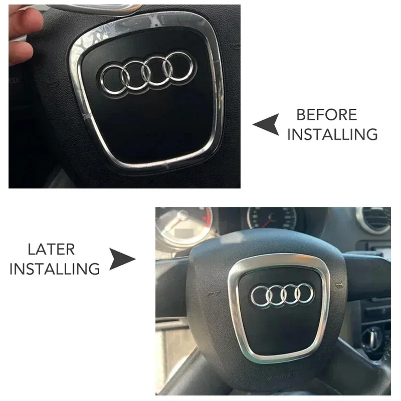 تصفيف السيارة عجلة القيادة مركز شارة الديكور غطاء لأودي A3 8P A4 B7 A5 A6 C6 A7 A8 Q5 Q7 Sline شعار ملصقات حلقة الكسوة #3