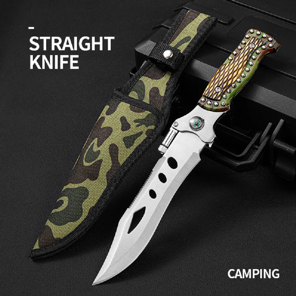 1pc，Outdoor Camping Knife, jungle explorer knife, multi-function knife, with a small flashlight, fruit knife, survival knife