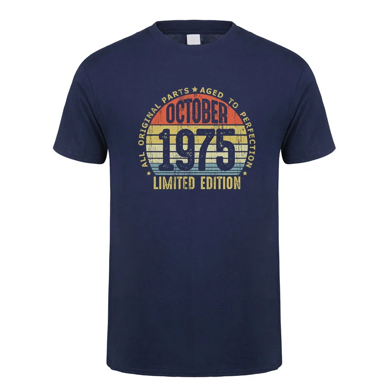 Summer Born in 1975 February May T Shirt Short Sleeve Made In March November Every Month of 1975 Tees 50th Birthday Gift OT-036