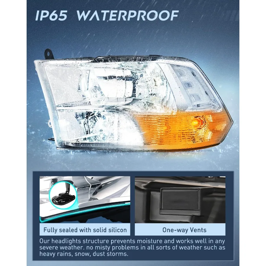 2009-2018 램 1500 2500 3500 픽업 트럭용 헤드라이트 어셈블리, 쿼드 디자인 크롬 하우징, 클리어 코너 및 렌즈 교체