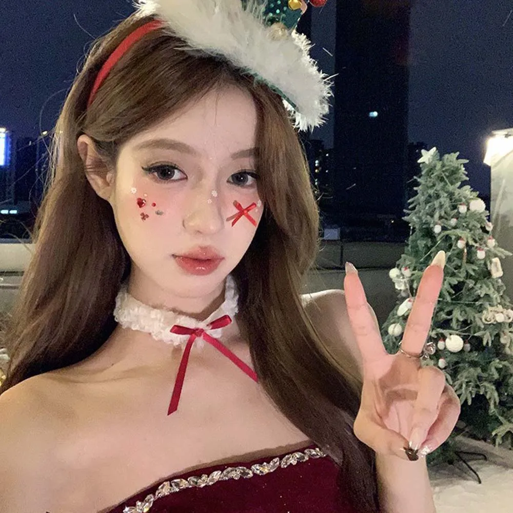 

Женское новогоднее Рождество, красное плюшевое ожерелье с бантом, колье-цепочка, модные украшения, женский Санта-Клаус, милые аксессуары, подарок