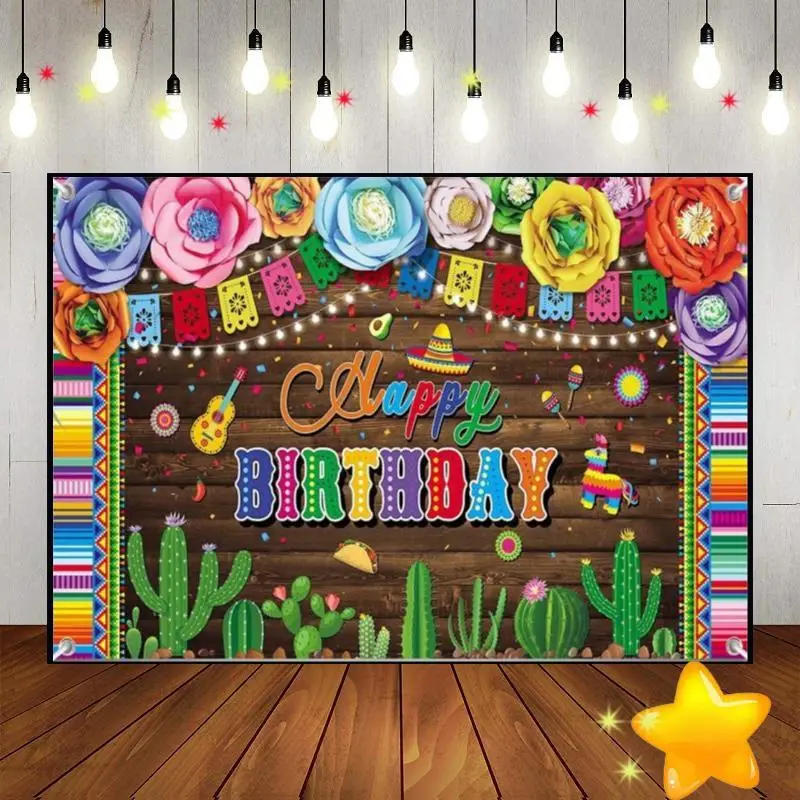 Fiesta mexicana carnaval América del Sur Cactus Banner personalizado cumpleaños telón de fondo libertad foto decoración fiesta escénica