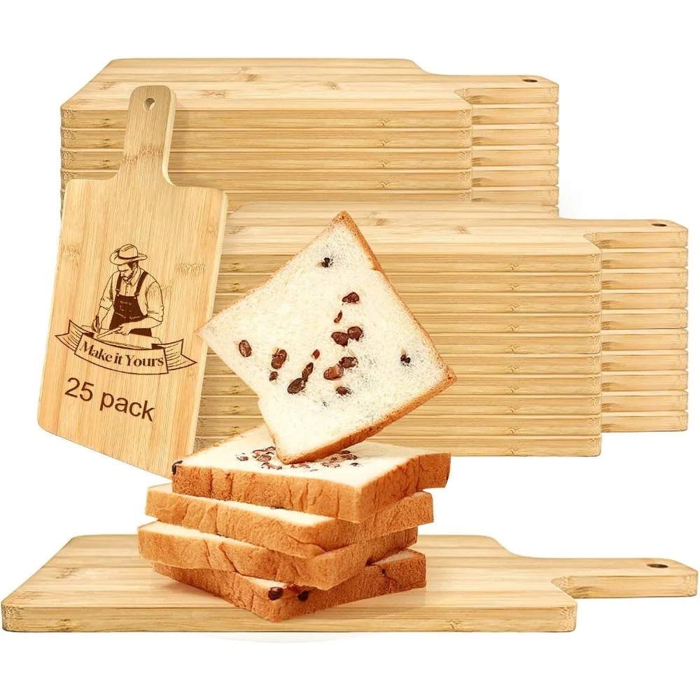 

25 PCS Cutting Board Bulk Charcuterie Boards Wood Chopping Board Laser Engraving Serving Board with Handle for Customized Housew