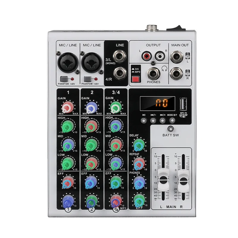 JABS-XLR Bluetooth 48 В фантомный аудиомикшер 4 канала портативный DJ караоке микшерная консоль для ПК MP3 запись EU PLUG