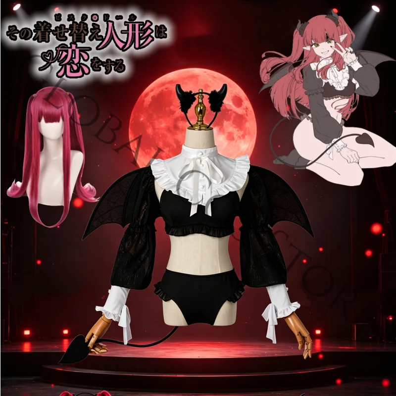Marin Kitagawa Rizu Kyun Cosplay Kleiner Teufel Kostüm Anime My Dress Up Darling C Perücke Sexy Schwarze Flügel Kopfbedeckung Accessoires