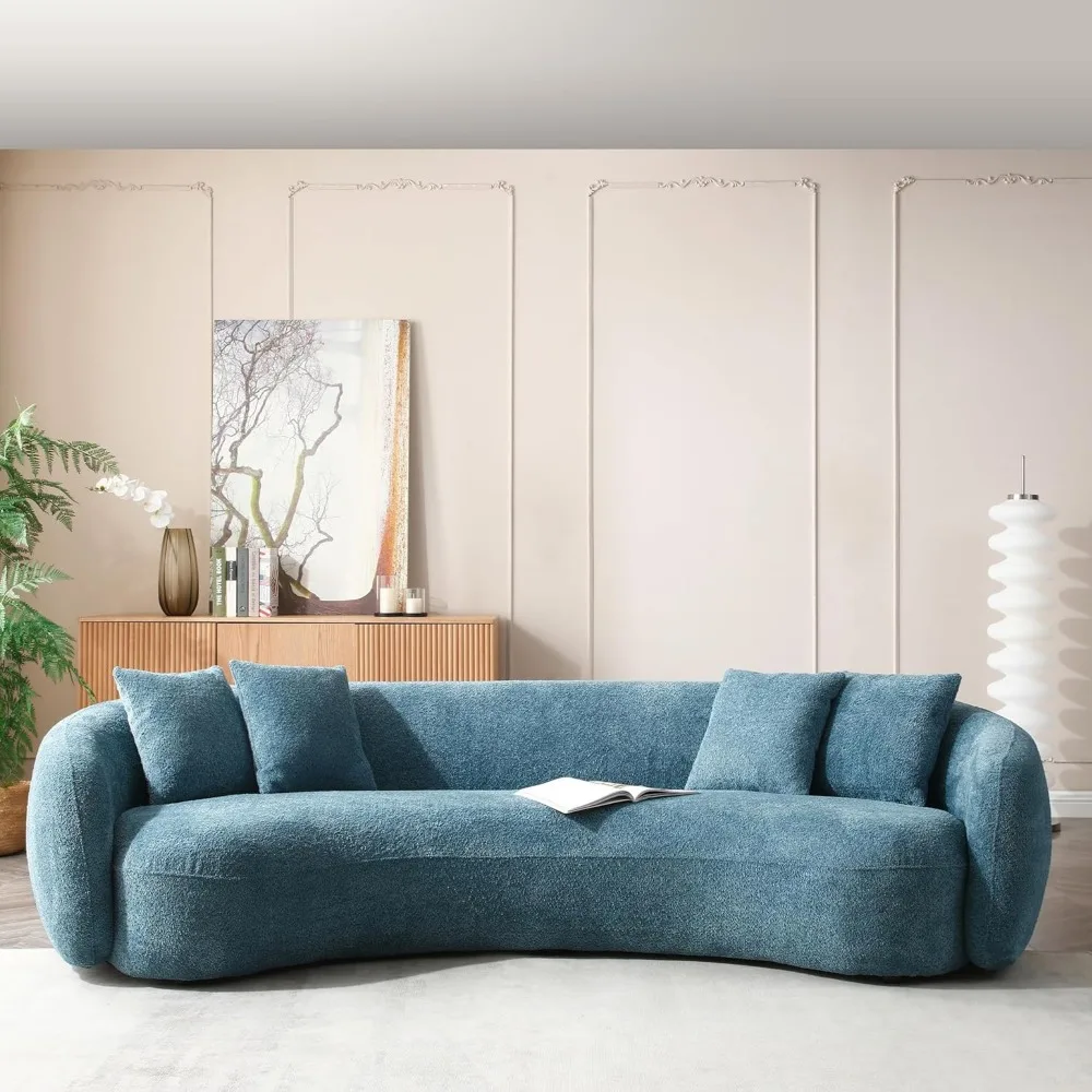 

5Seats Teddy Fleece Boucle Freestanding Sofa with 4Perfectly-Scaled Pillows,Oversized Sleek Curved Sofa&Couch for Home Apartment