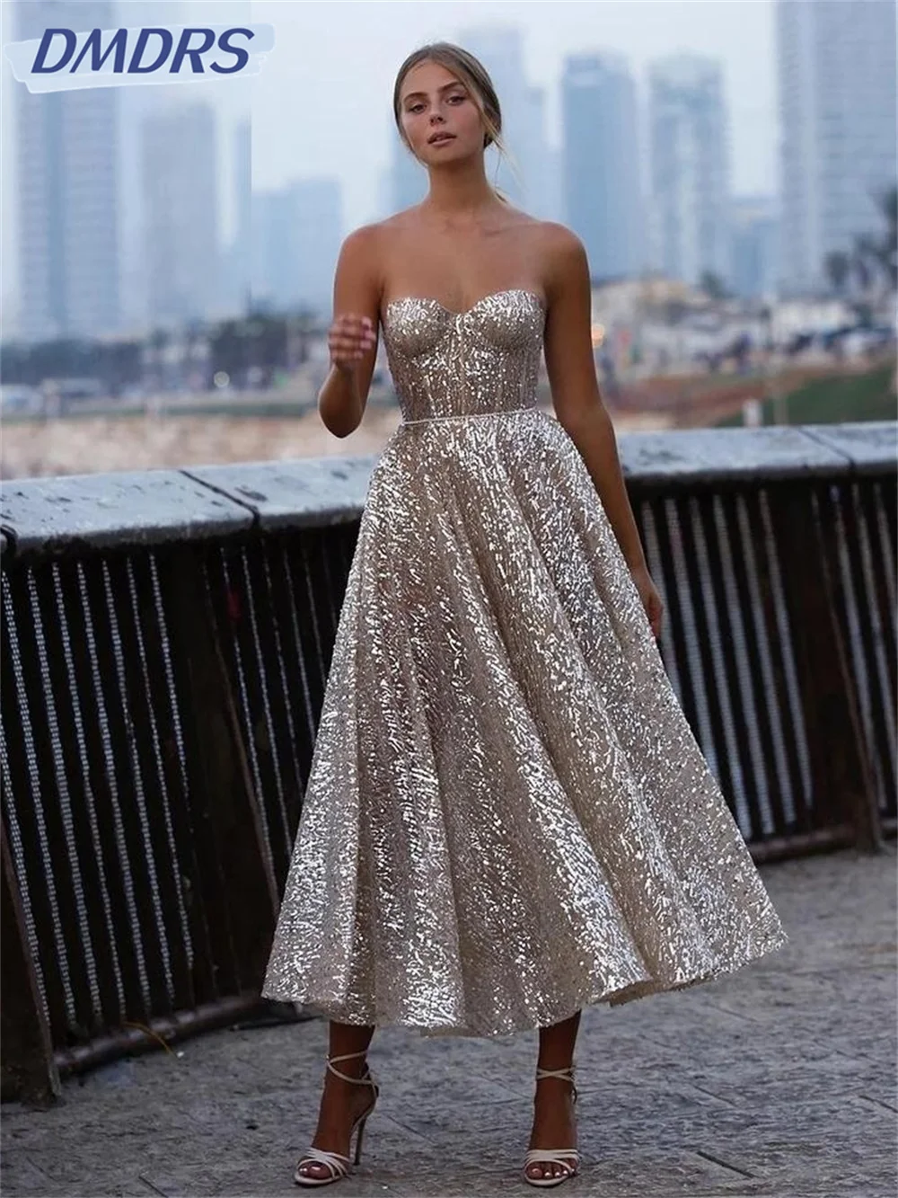 Vestido De encaje De lentejuelas De lujo, Vestidos cortos sexis De corte en A con escote en forma De corazón, vestido Formal clásico sin espalda sin mangas, Vestidos De Novia