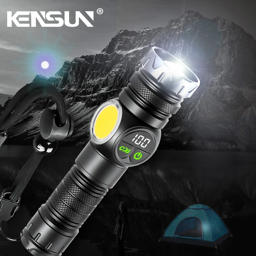 

High Power Spotlight Long Range LED Flashlight With Side COB Light Type-C Charging Zoomable Aluminum Alloy Torch Lantern