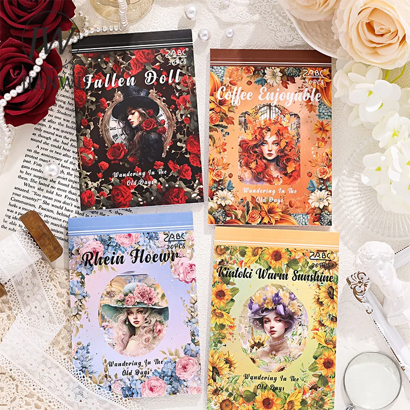 JIANWU Loose Old Times Series Vintage Character Flower Material Collage PET Sticker Book Creative DIY Journal Stationery