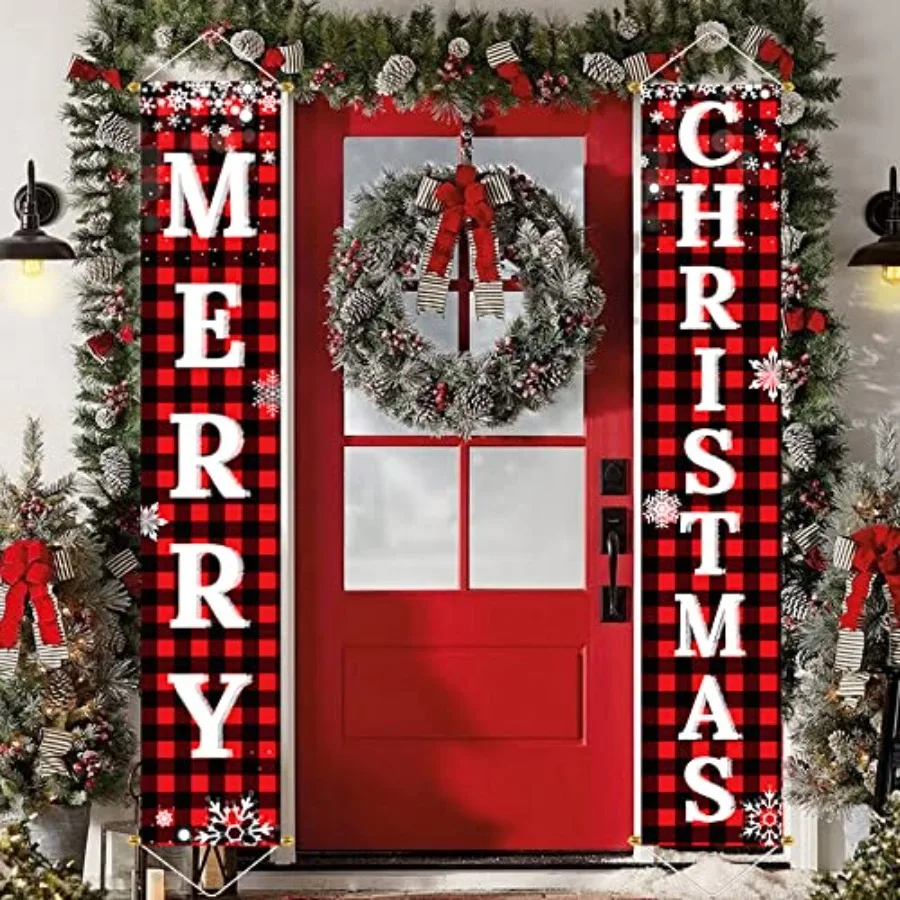 

Christmas Decorations Outdoor Yard Front Porch Sign Set, Door Banner, Hanging Merry Christmas Decorations for Home, Indoor Outd