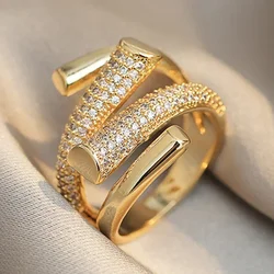 New Luxury Trendy Gold Color Rings for Women Wedding Party Fashion Accessories Hyperbole Shape Female Finger-ring Jewelry