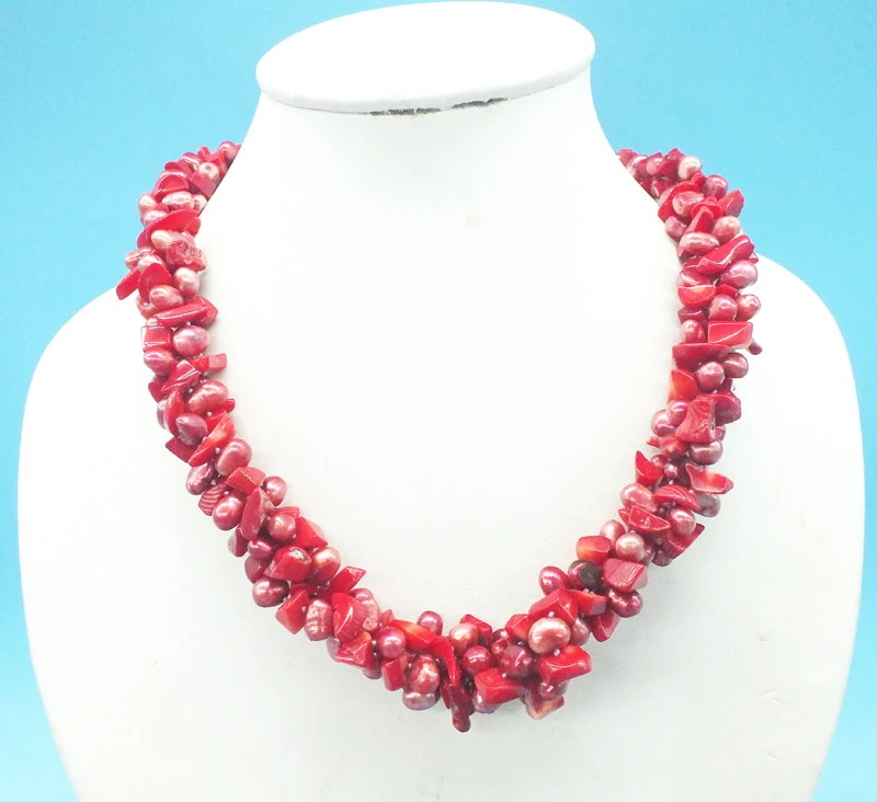 Pretty! 3 shares. Natural baroque. pearl. Coral necklace 20“
