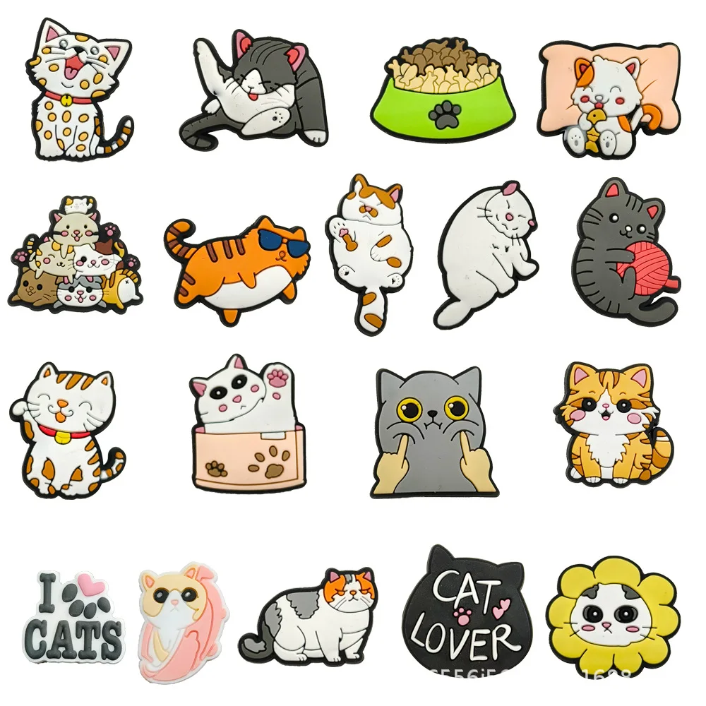 1pc Cute Cartoon Cats PVC Shoe Charms for Crocs Accessories Shoe Decorations Sandals Pins DIY  Kids Women Beach Bag Accessories