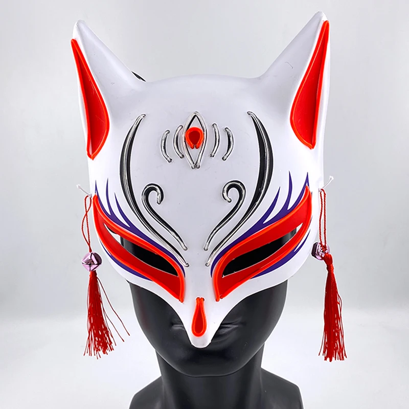 Nova chegada halloween neon anime máscara brilhante máscara de raposa luminosa meia máscara facial para mulheres menina cosplay raposa dança adereços