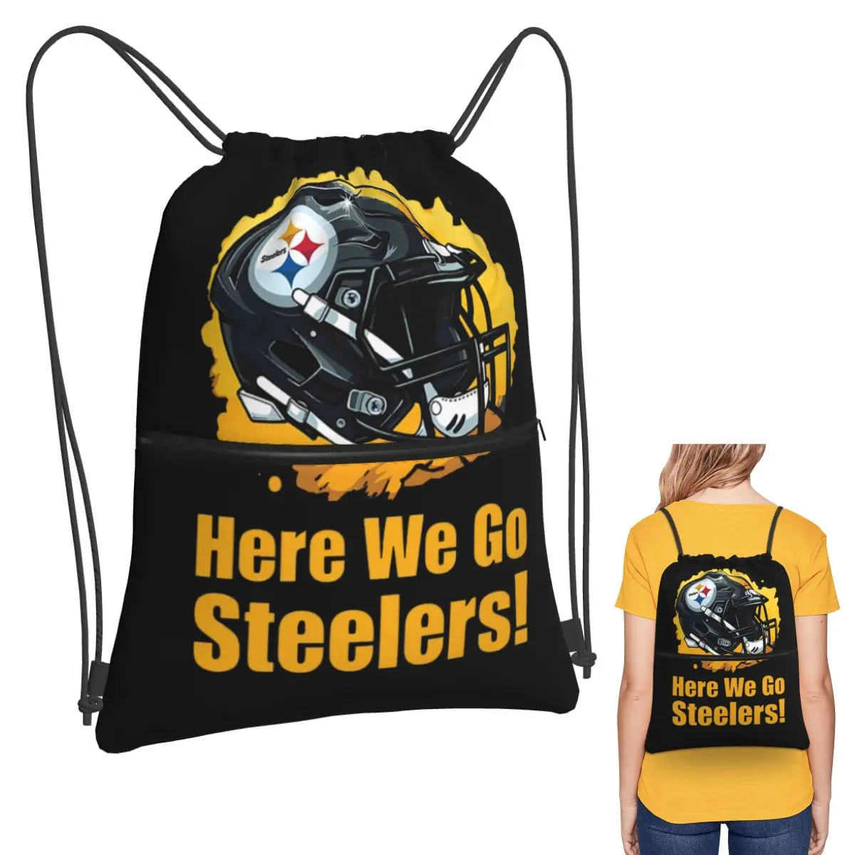

Steeler Logo Backpacks Portable Drawstring Bags Sports Bag Book Bags for Man Woman School