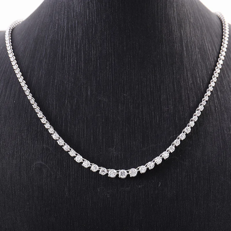 

2023 New Fashion Tennis Necklace Chains Iced Out VVS DEF Graduate Size Round Cut Moissanite Diamond Silver 10K 14K 18K Gold