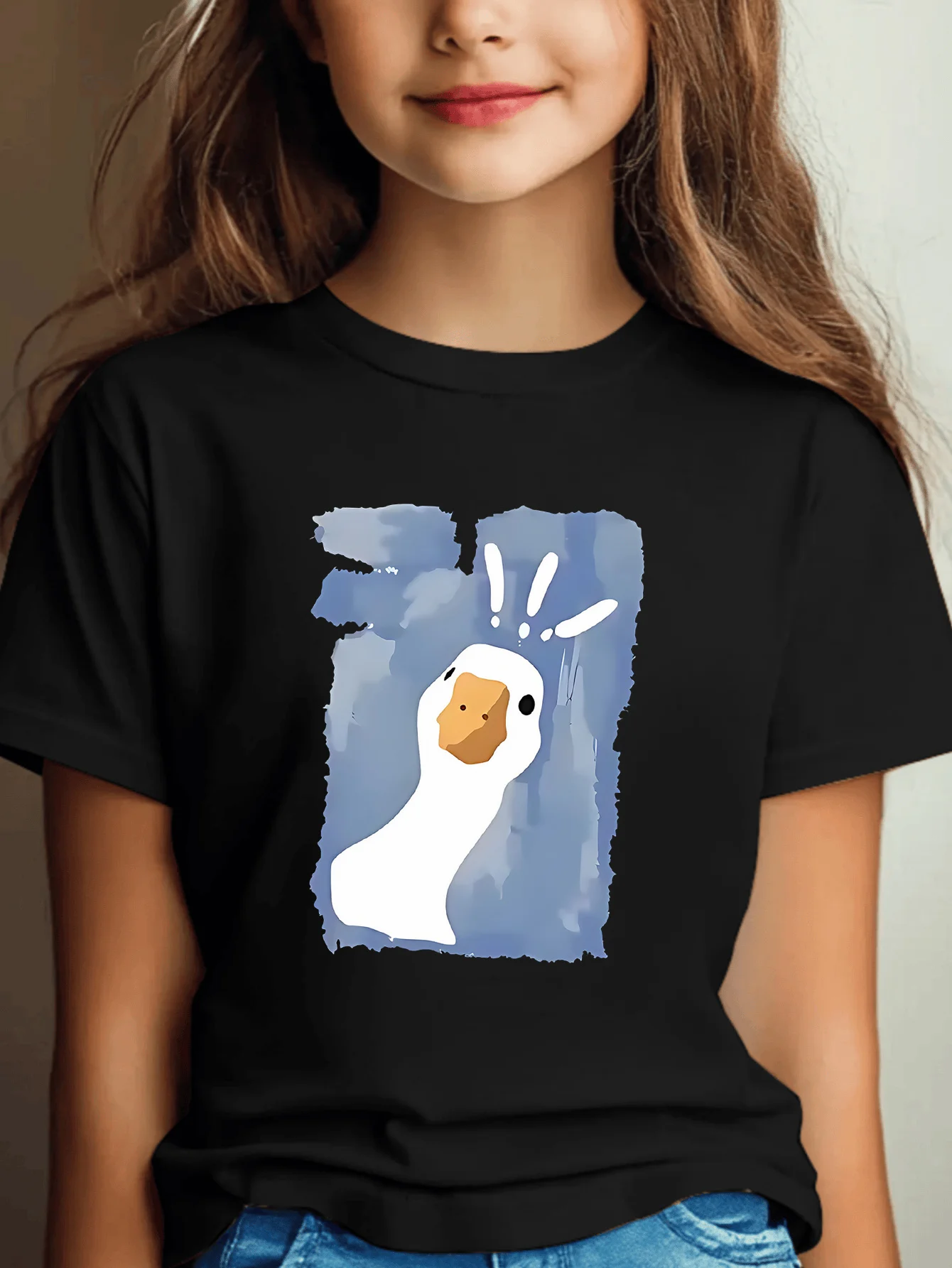 Watercolor Duck Print Kids Cotton T Shirt Boys Girls Parent Child Matching Short Sleeve Casual Breathable Family Fashion Tees