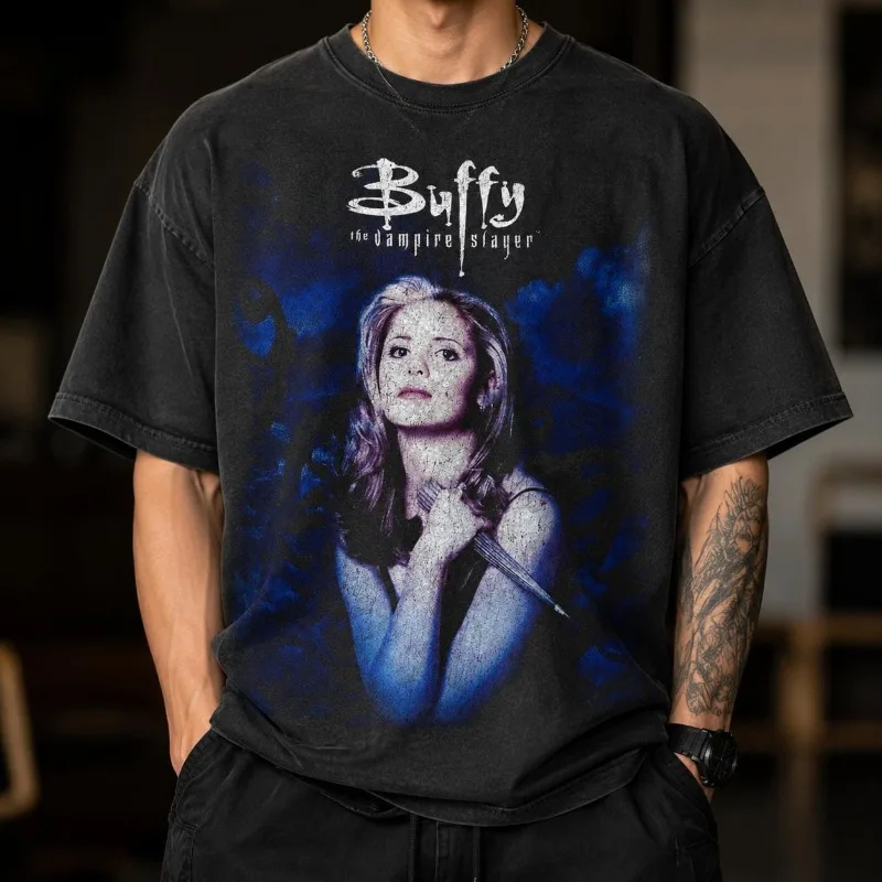 Vampire Hunter Buffy T-shirt: Sarah Michelle Galla 90s TV Drama Merchandise Women's T-shirt New Men's and Women's Retro T-shirt