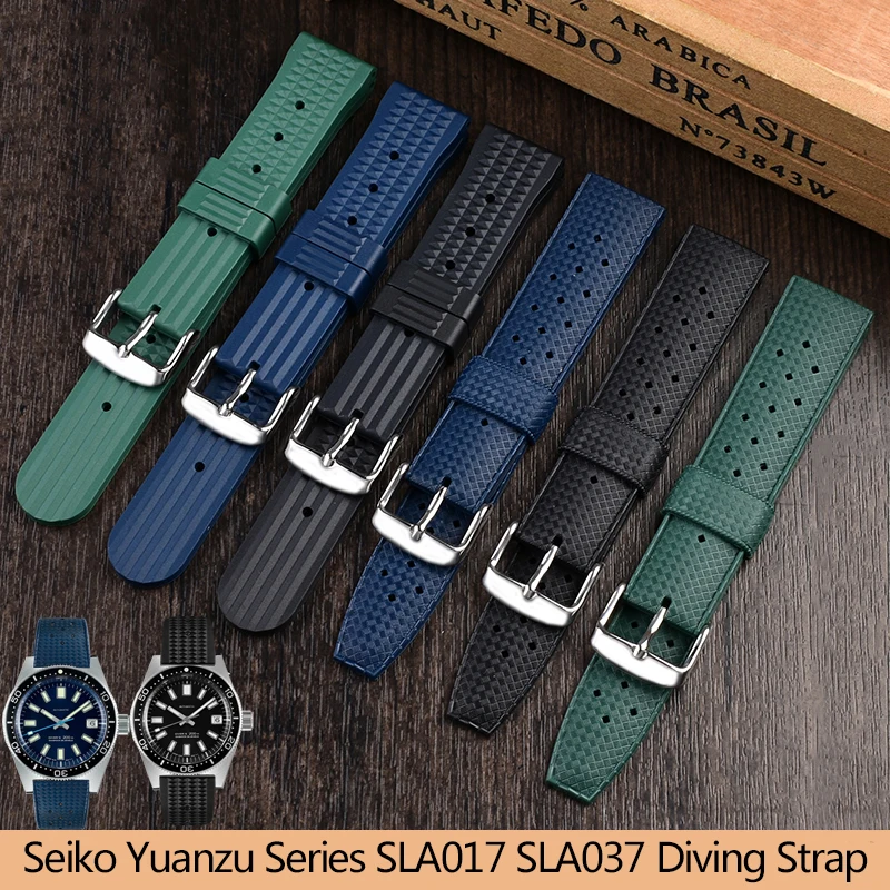 20mm 22mm Rubber Watchband for Seiko Strap Yuanzu Series SLA017 SLA037 Silicone Diving Bracelet PROSPEX Water Ghost Black Green