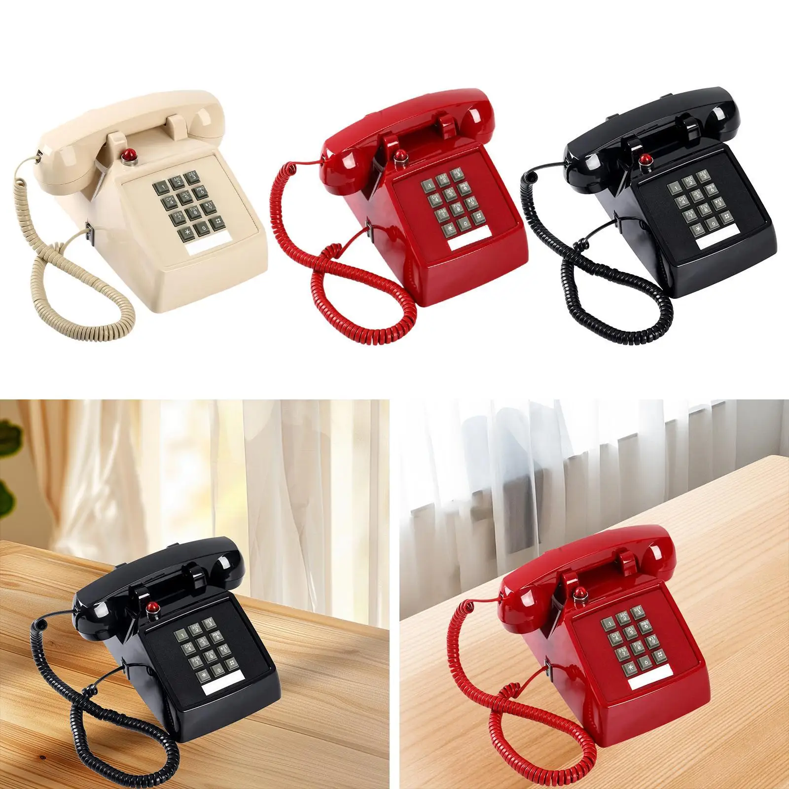 Vintage Wired Telephone Large Button Desk Landline Classic Analog Phone with Long Handset Cord Easy Dial for Senior Adults