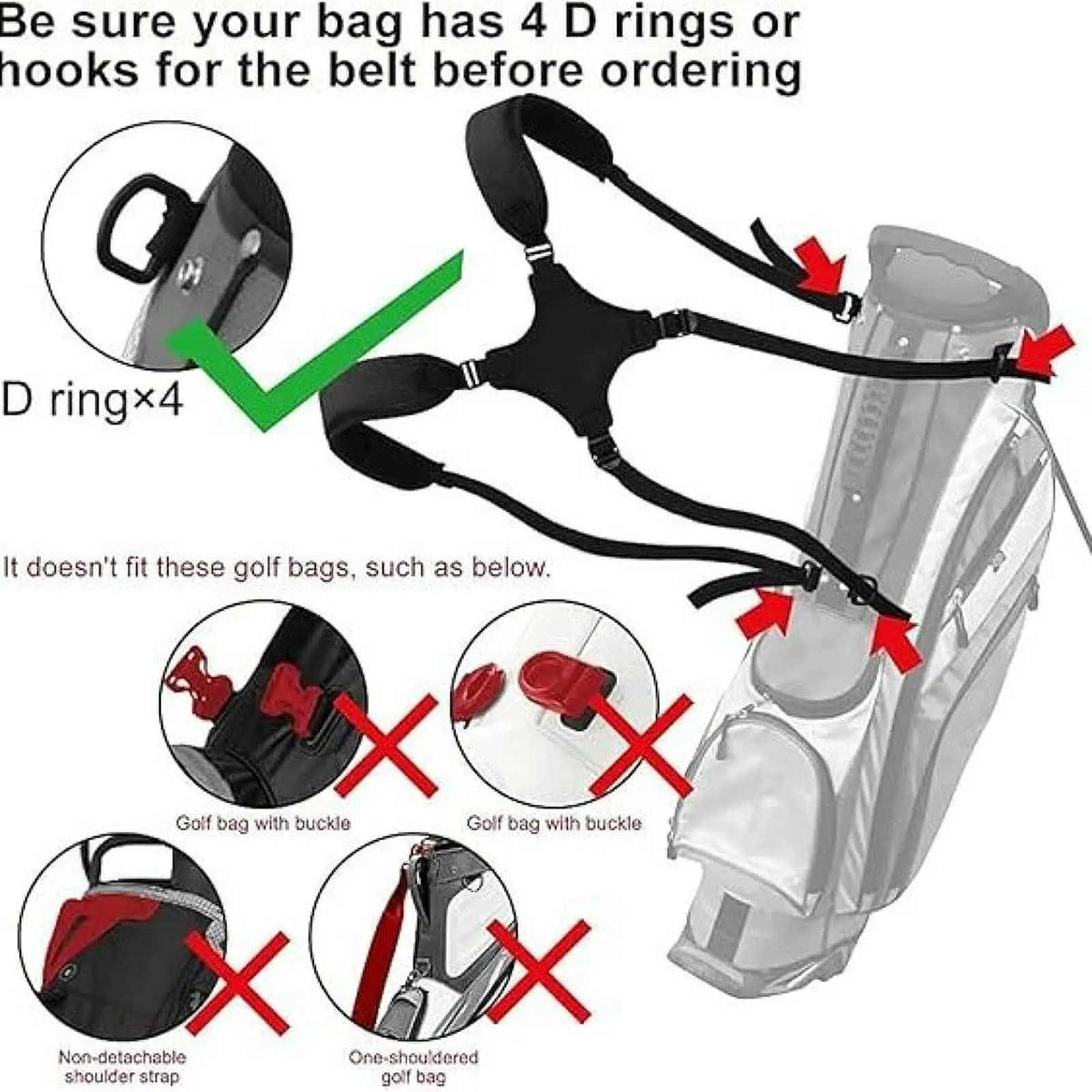 

Double Shoulder Golf Bag Strap Adjustable Padded Replacement Belt for Men’s Golf Accessory Bags