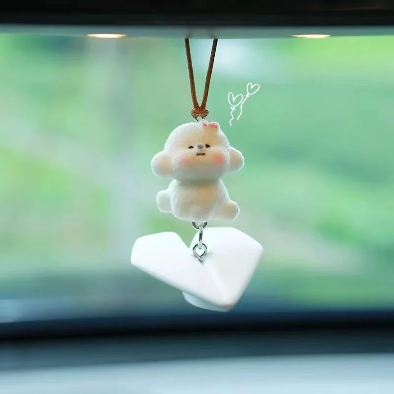 2025년 신상 귀여운 강아지와 슈퍼 귀여운 소녀 하트 자동차 액세서리 차량 후방 거울 장식