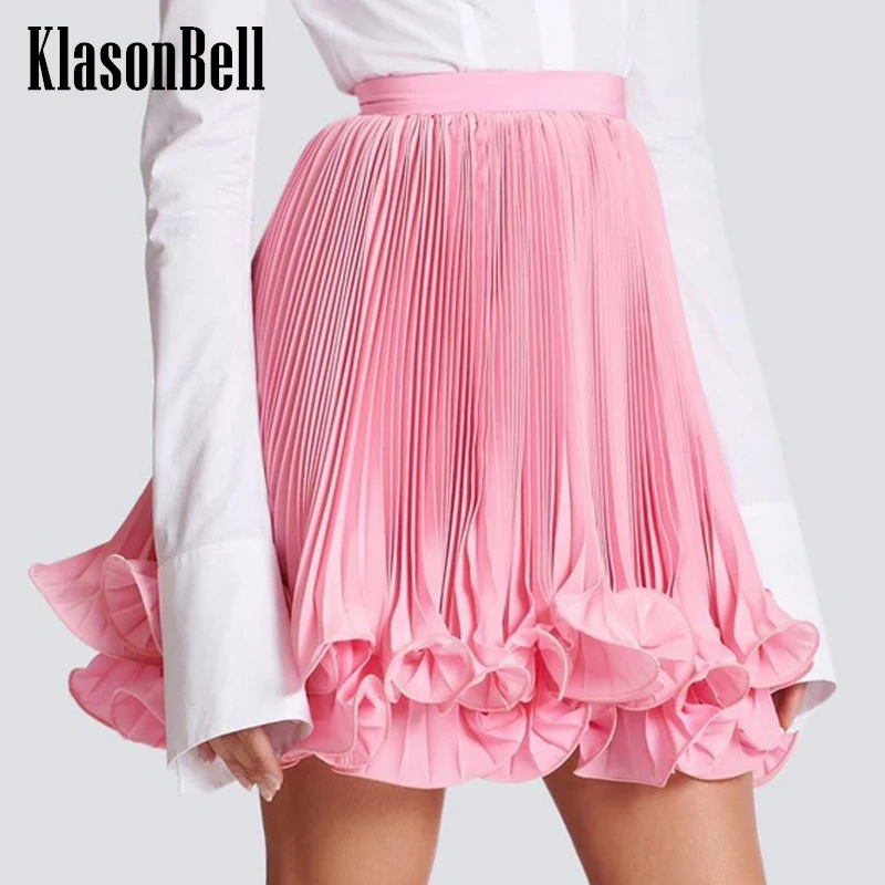 

5.17 KlasonBell New Arrival Temperament Double-Deck Wave Roll-up Pleated Skirt Women Solid High Waist All-matches Mini Skirt