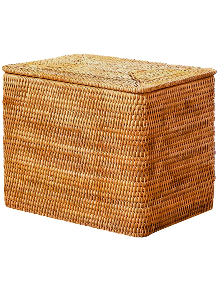 

Vietnam Rattan Storage Basket Desktop Sundries Toys with Lid Storage Basket Hand-Woven Covered Bamboo Basket