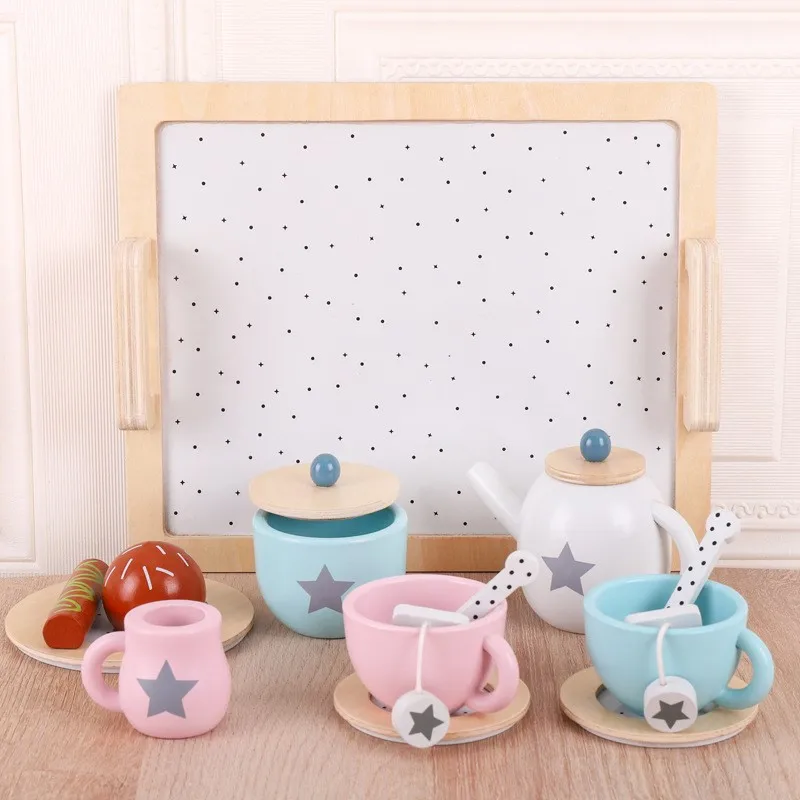 DokiToy Children's Imitation Teapot Afternoon Tea Cup Set Kitchen Toy Set Girls And Boys Wooden Playing House Toy Dropshipping