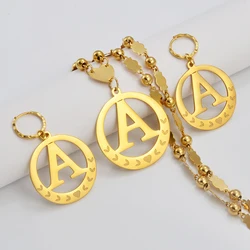 Anniyo Big Size Initial Set Pendant Necklaces Earrrings Gold Plated Micronesia Alphabet English Letter A-Z 26 Jewelry #076921