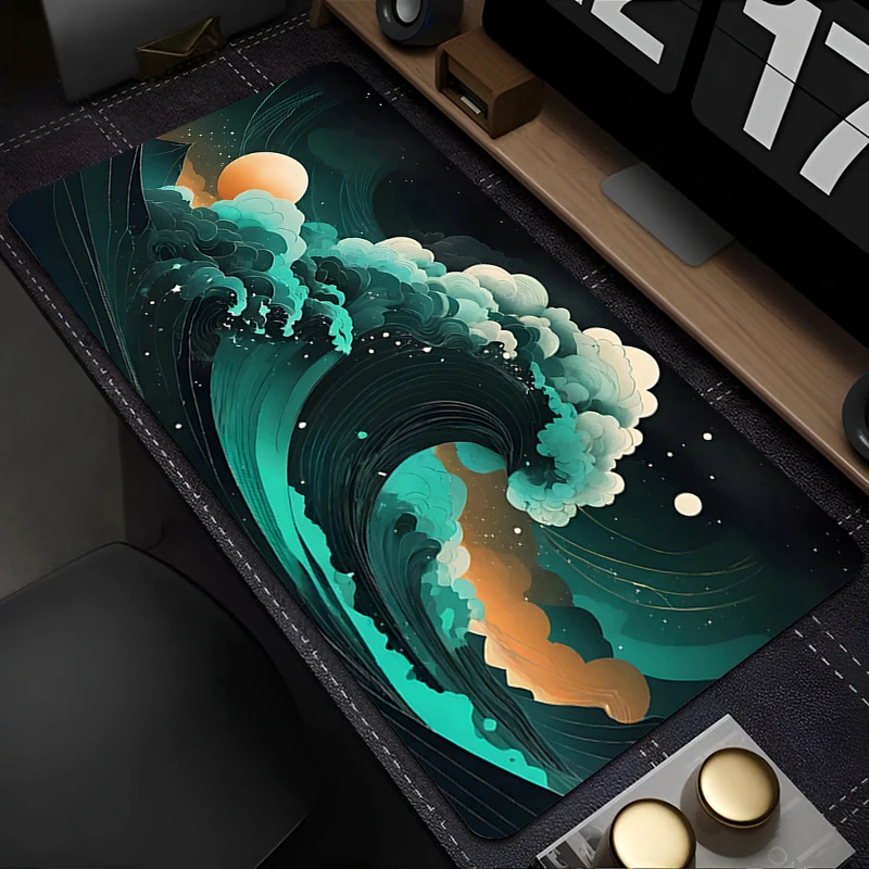 Gaming Extended Mouse Pad Gamer PC Computer HD Print Sea Wave Keyboard Pad Anime Soft Desk Mat Offices Interior Accessories Rug