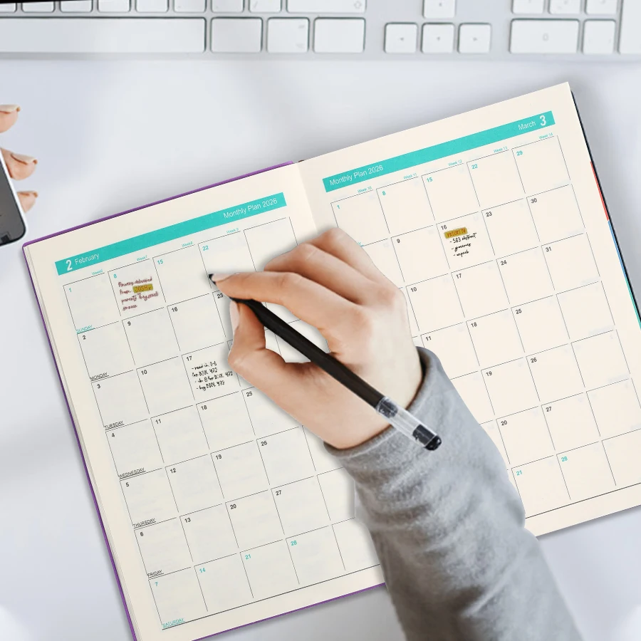 เพิ่มประสิทธิภาพสูงสุดในปี 2026: แผนรายวันและไดอารี่ปฏิทิน -320 หน้า แผนรายวัน 365 วัน รายการตรวจสอบวินัยตนเอง