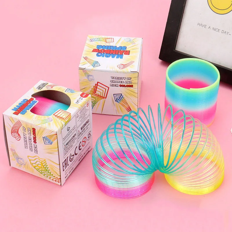 Bobina a molla per bambini Hula Hoop Magic stallo lanterna giocattolo plastica Push piccoli regali primavera arcobaleno di piccole dimensioni