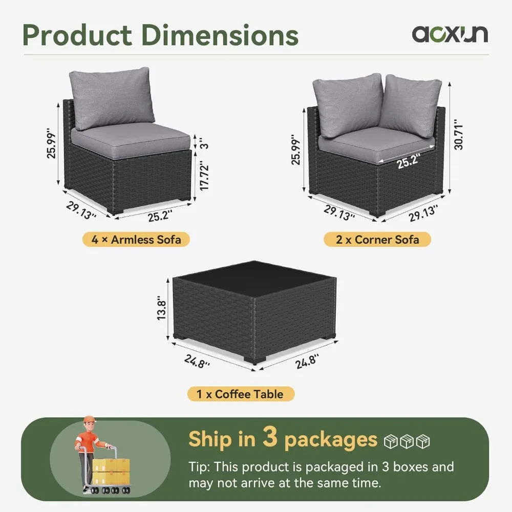 

7-piece Set of Courtyard Furniture, Wicker and Rattan, Segmented Sofa Set with Thick Cushions for Outdoor Seating