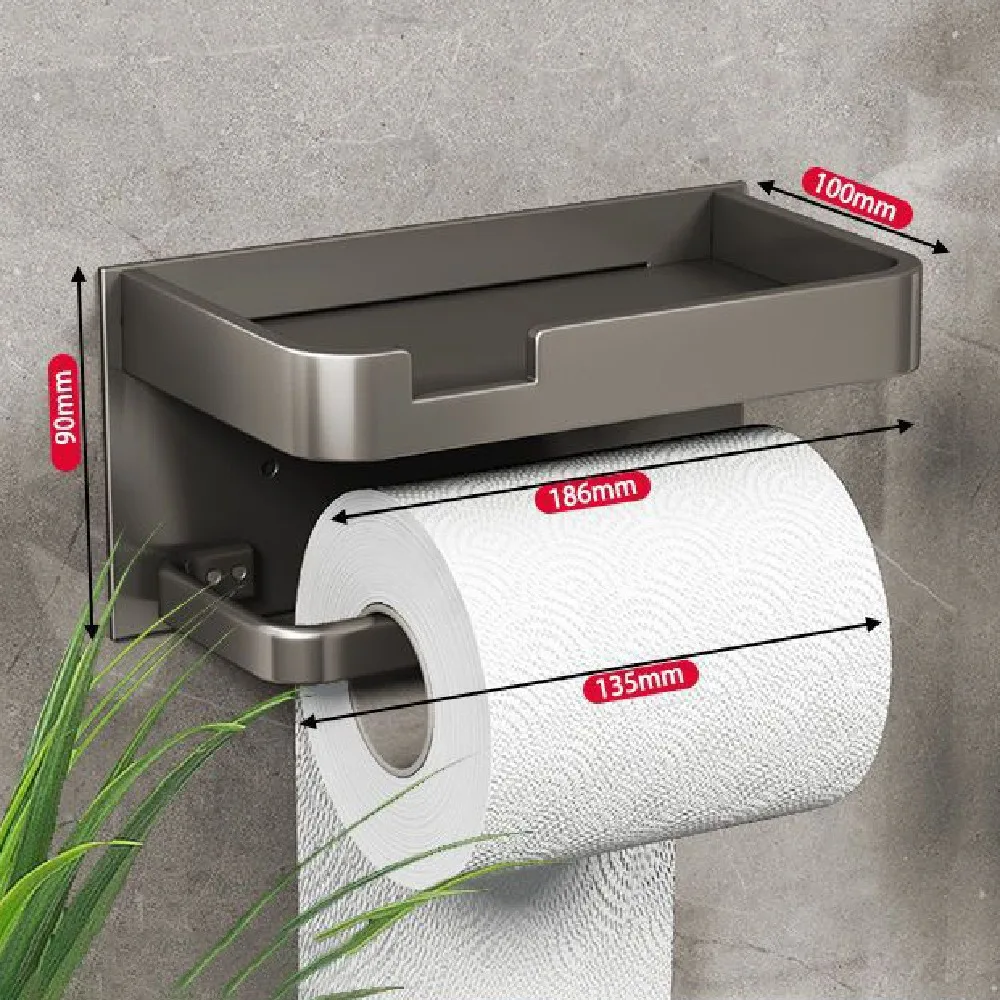 

Wall-Mounted Bathroom Tissue Box Aluminum Waterproof Roll Paper Storage Rack Large Capacity Moisture-proof Phone Storage Shelf