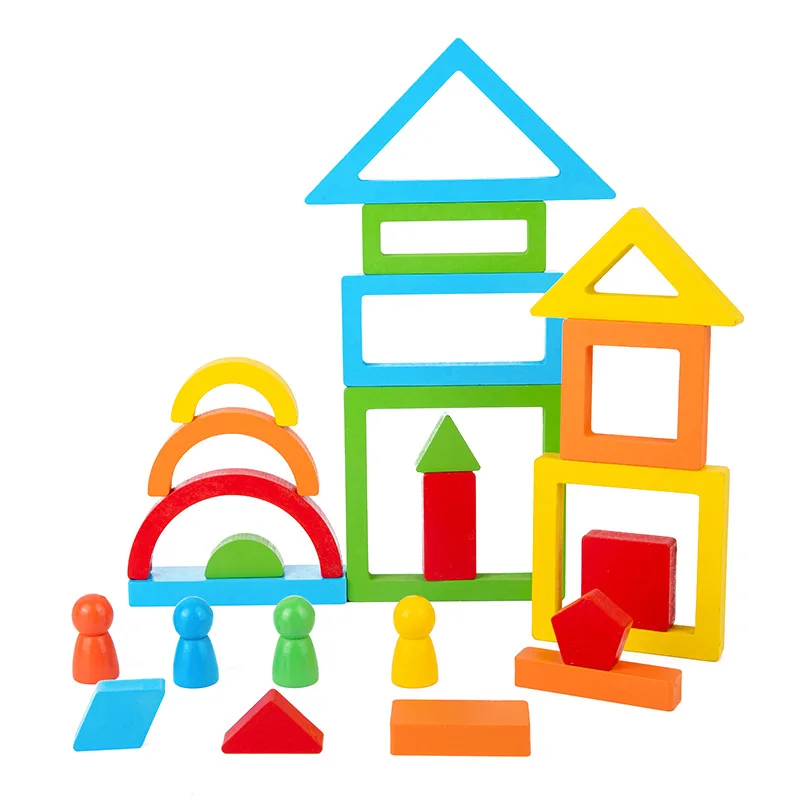 Wooden Rainbow Blocks Puzzle, DIY Educational Stack Blocks, Shape And Color Cognitive Toys, Early Education Puzzle Toy