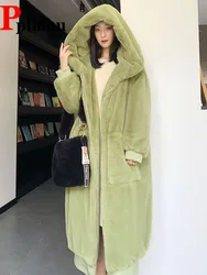 Manteau à capuche en fausse fourrure de lapin, veste longue, chaude, épaissie, peluche décontractée, haut de luxe, haute qualité, nouveau, tendance, hiver