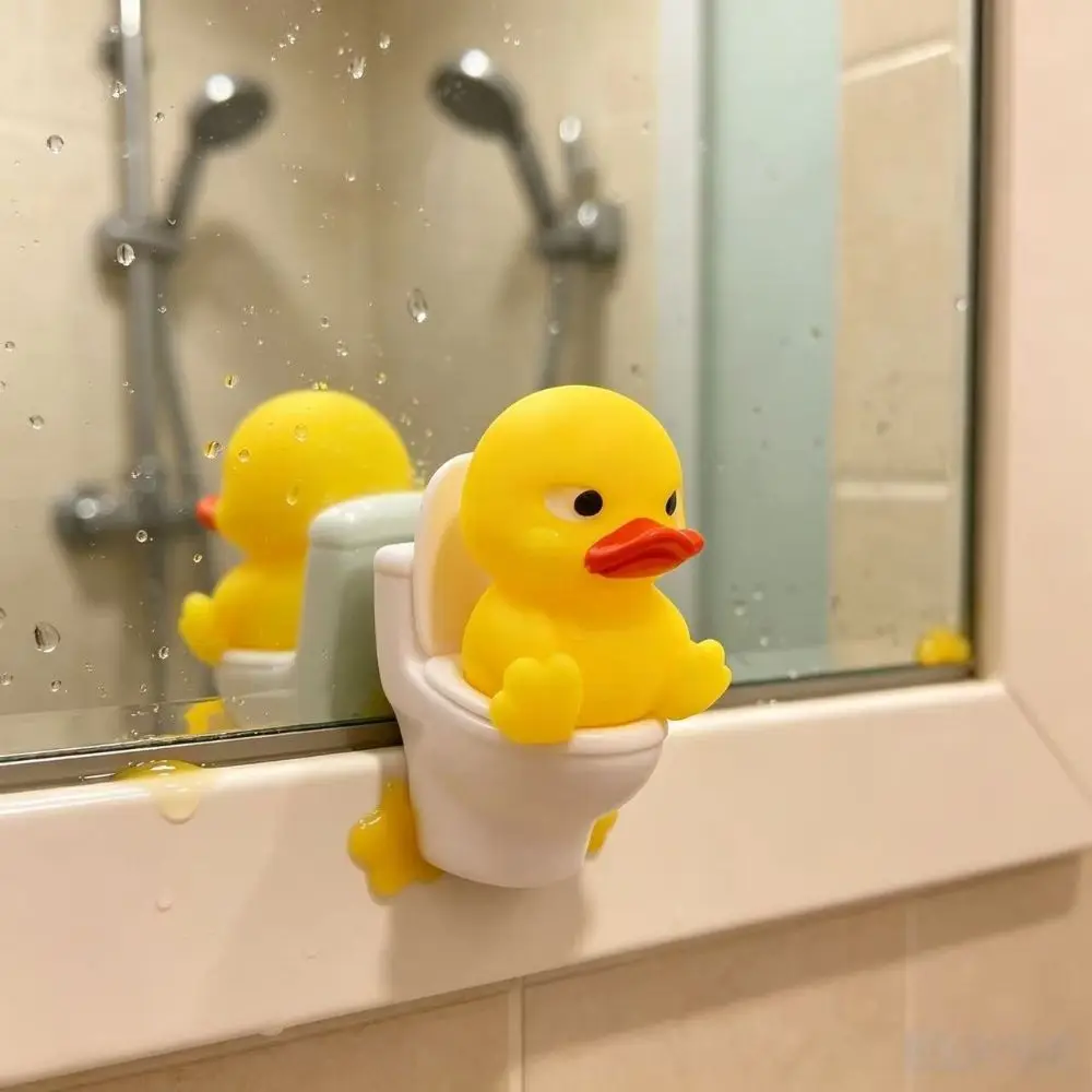 Cute Animal Duck Toilet Figure Sitting On Toilet Wall Mount Miniature Duck Figurine Cartoon PVC Material Yellow Duck Toilet
