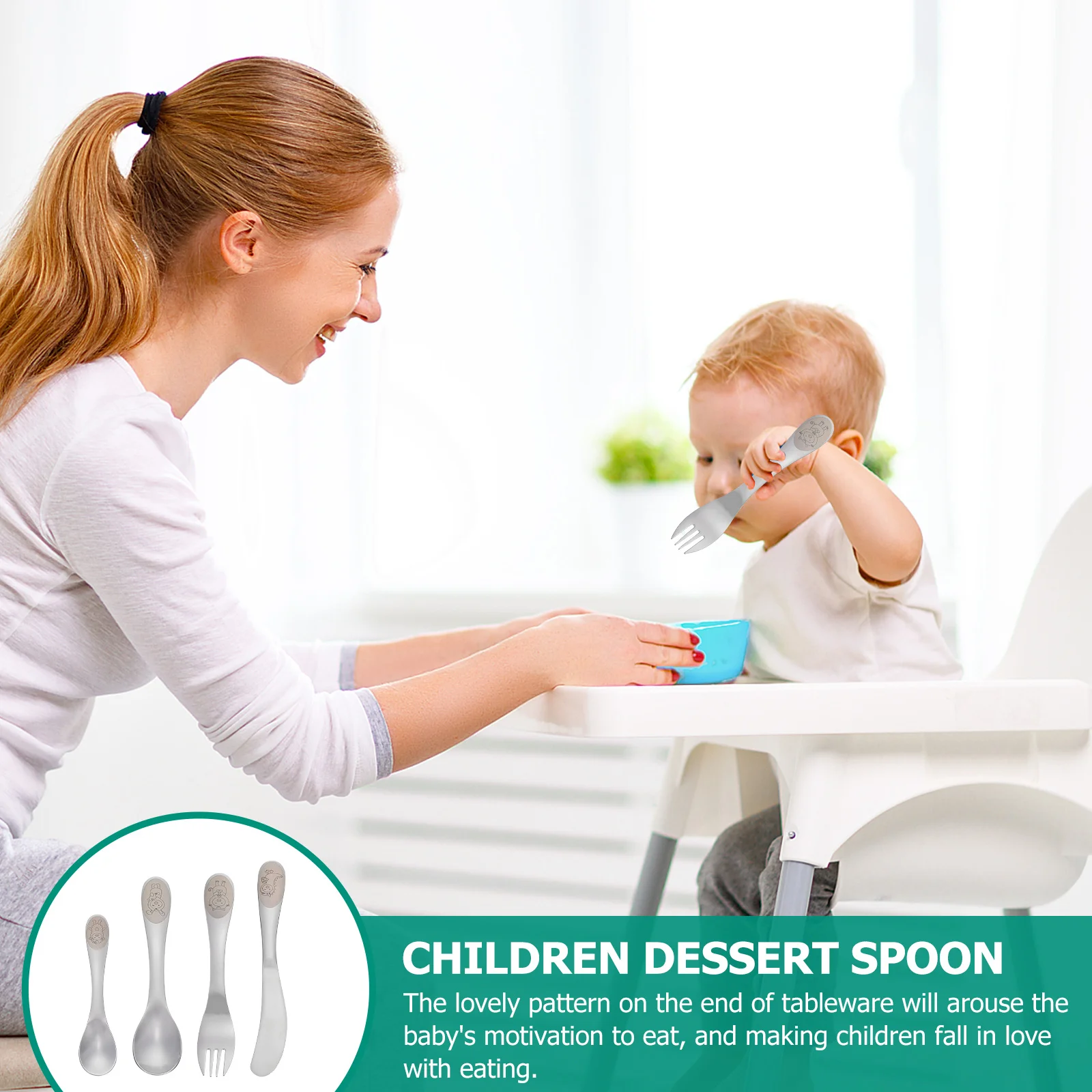 

1Set Children Cutlery Spoon Fork Stainless Steel Kids Feeding Tableware Ergonomic Handle Cute Pattern Dinner Set for Toddlers