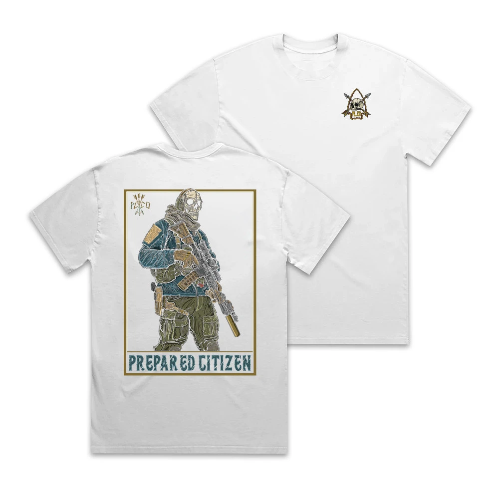 2026 Summer New Tough Guy Gear Patrol Skeleton Soldier Printed T Shirt Men Heavy Cotton Short Sleeve Street Casual T