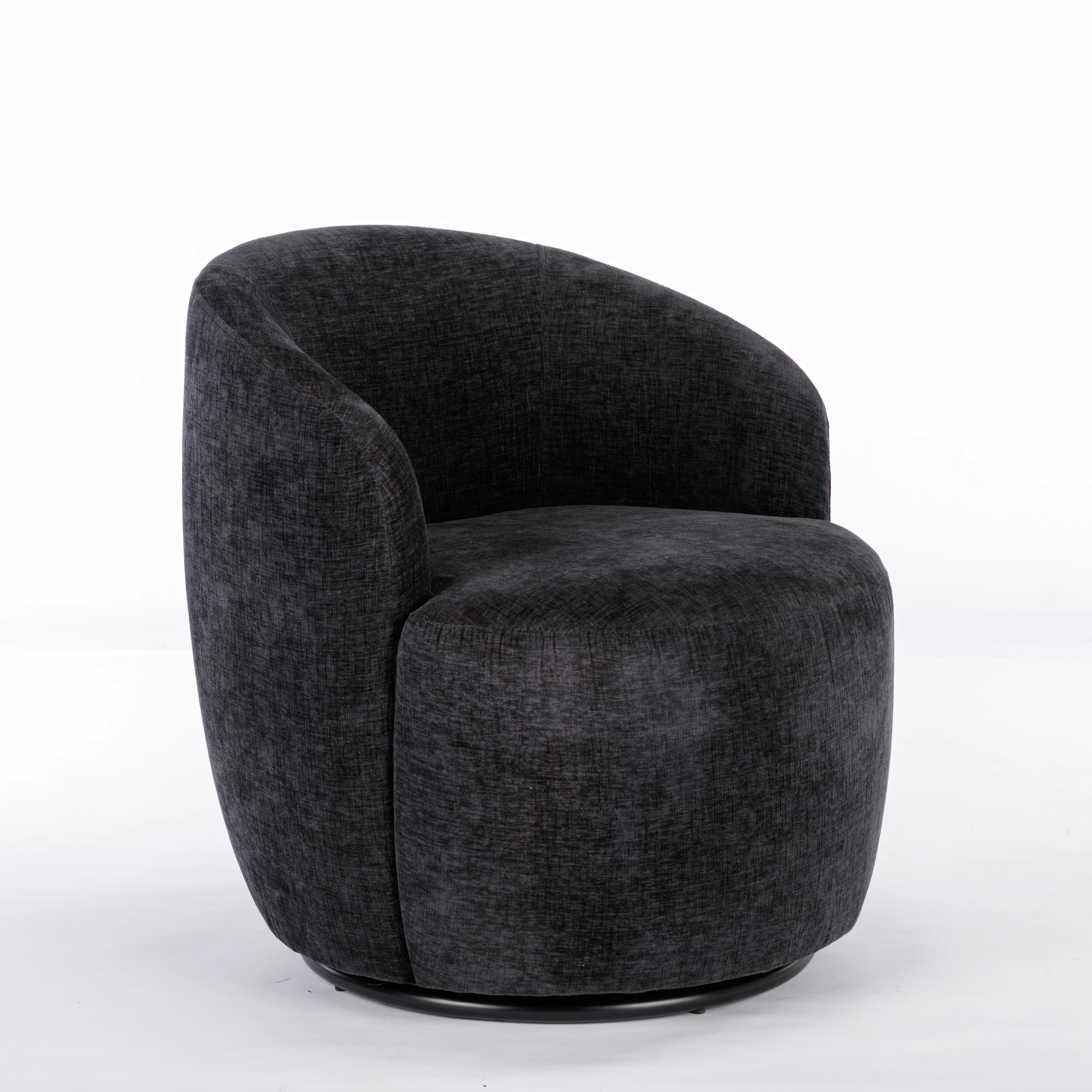 

Chenille Fabric Modern Swivel Accent Armchair Barrel Chair Adjustable Height Black Powder Coated Metal Living Room Furniture