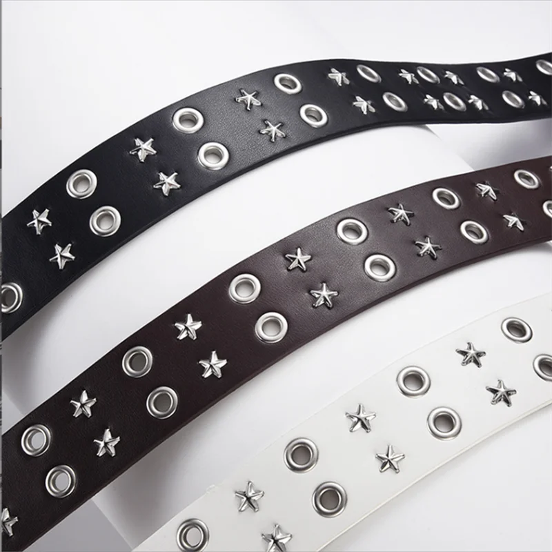 New Star With Chain Eye Rivet Belt Goth Style Double Pin Buckle Man/woman Punk Style Pu Leather Waistband for Jeans Y2K Belt