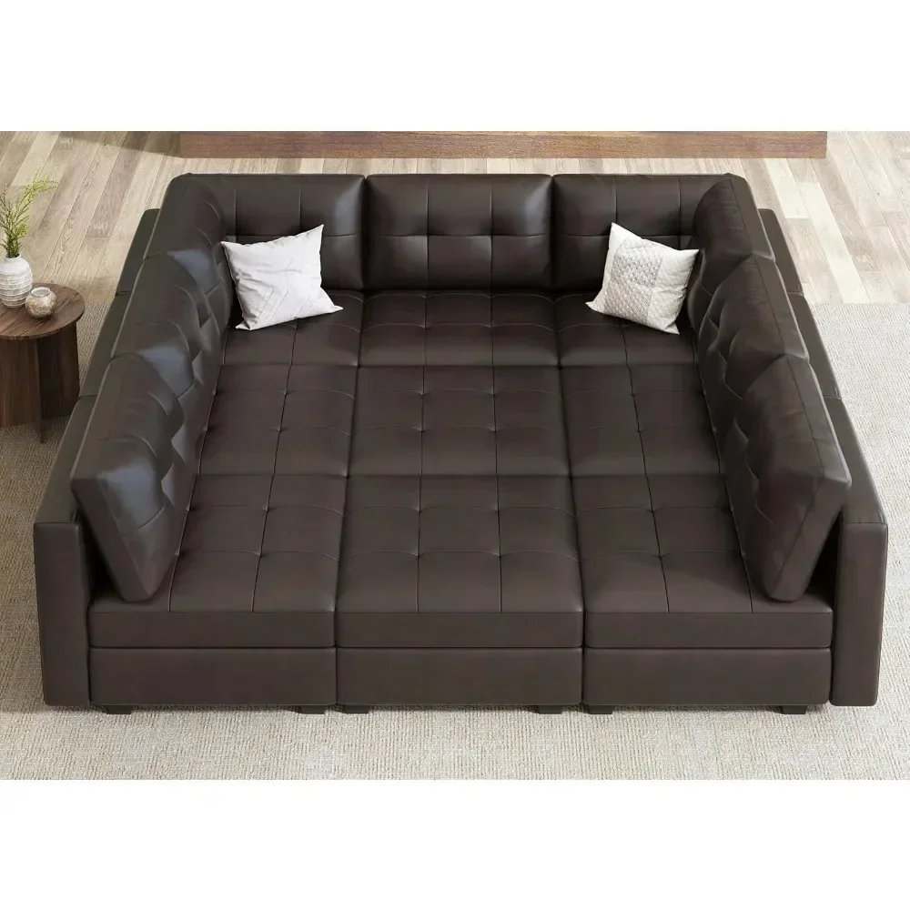 

Sofa Faux Leather Modular Sleeper Sectional with Storage Seat, Brown, 9-Piece, Modern, Rectangular Sofas & Couches