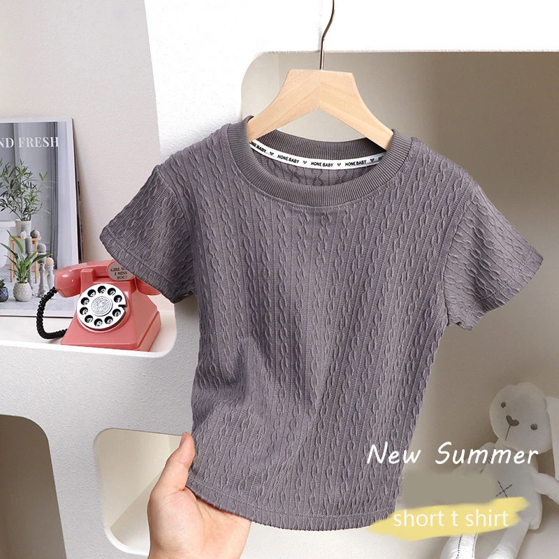 2-8Year Children Boy Girl T-shirt Cotton Summer Solid Fashion Hollow Out Short Sleeve T-shirt Baby Girl Tees Kid Casual Clothing