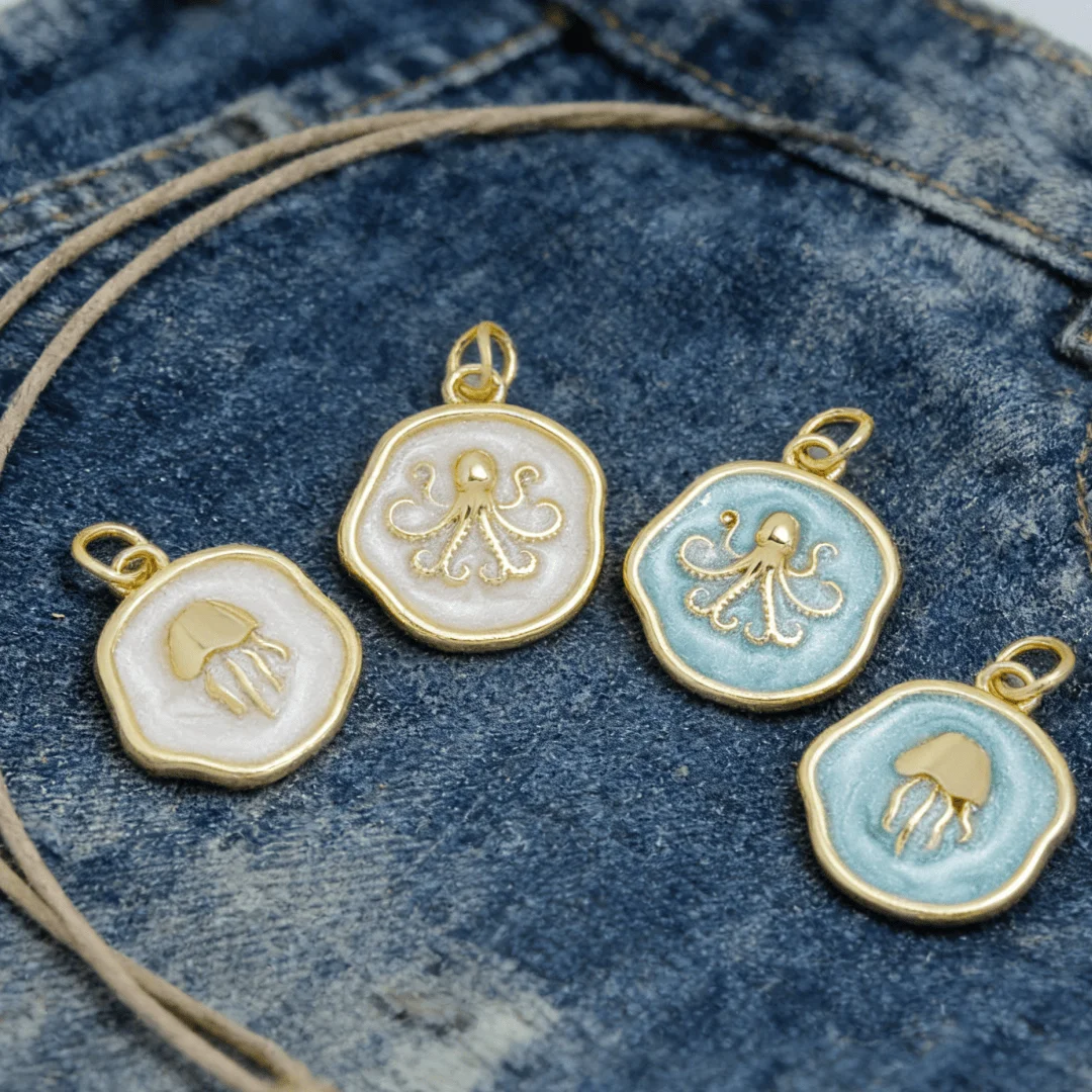 

3Pcs Pendants Brass Enamel Irregular Round Ocean Theme Jellyfish Octopus Charms DIY Jewelry for Necklace Bracelet Accessories